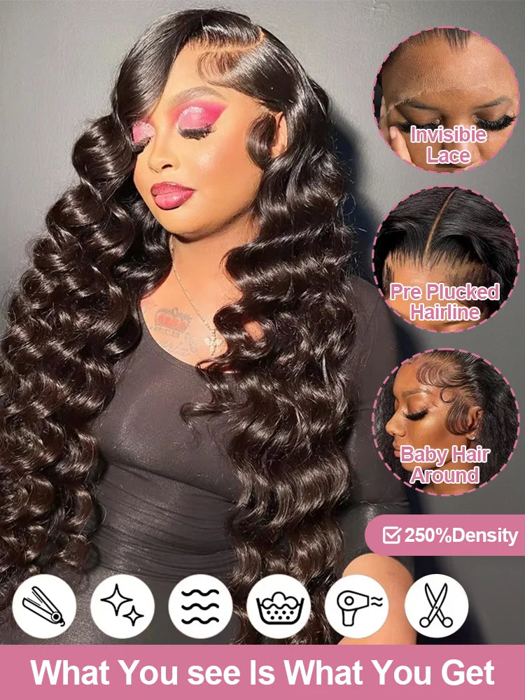 40 Inch Loose Deep Wave 13x6 HD Lace Frontal Human Hair Wig Brazilian Curly Wigs 13x4 360 Full Lace Front Wigs For Women 250%