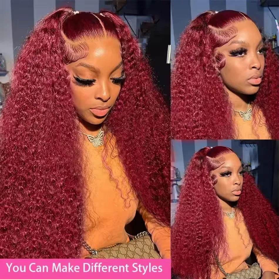 200 Density Burgundy 13x4 13x6 Hd Lace Frontal Red Remy Wig 100% Water Wave Curly Human Hair Pre Plucked Brazilian Colored Wigs