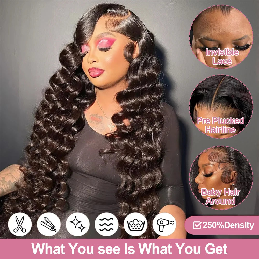 40 Inch Loose Deep Wave 13x6 HD Lace Frontal Human Hair Wig Brazilian Curly Wigs 13x4 360 Full Lace Front Wigs For Women 250%