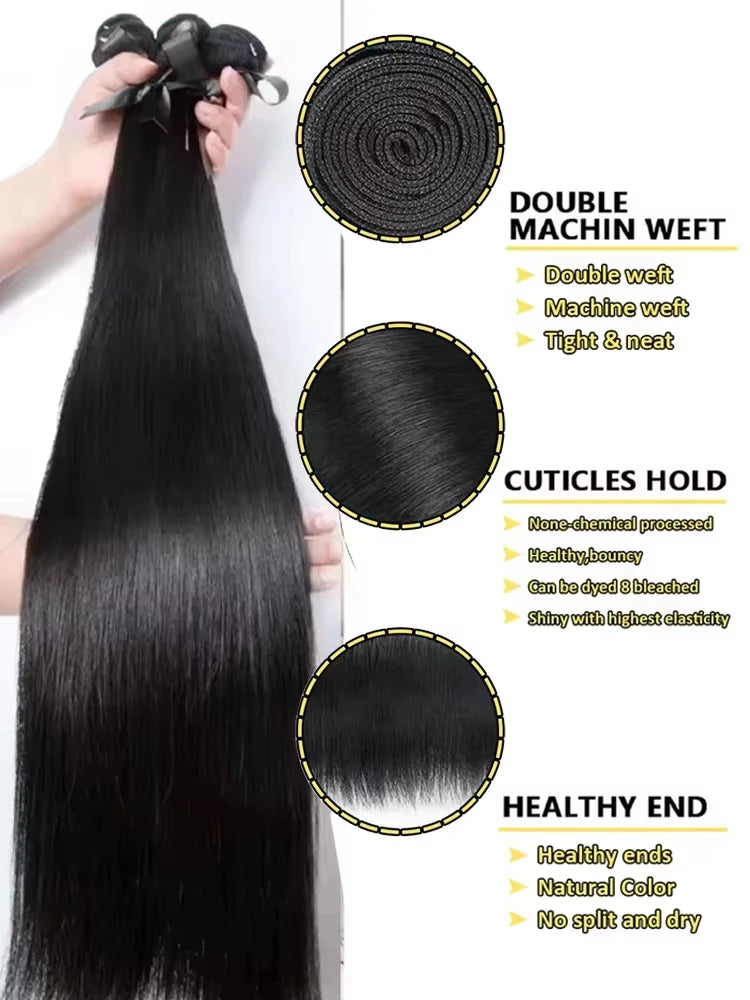 4/5/6 Pcs 16A Bone Straight Human Hair Bundles 30 32 34 Inch 100% Human Hair Unprocessed Brazilian Raw Hair Bundle Extensions