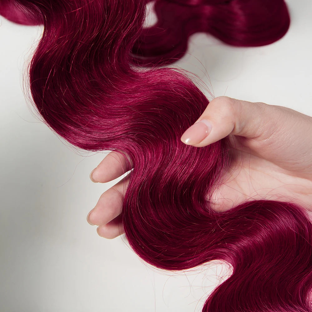 #99J Human Hair 13x4 Lace Front With 18 20 22Inch Bundles Brazilian Hair 3 Bundles With Frontal Body Wave Bundles Burgundy