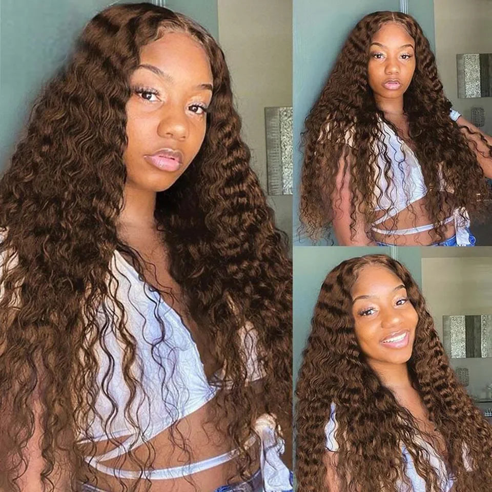 30 Inch Reddish Brown Deep Wave Frontal Wig 13X4 Lace Frontal Wig Colored Deep Wave 13x4 Lace Front Human Hair Wigs For Women