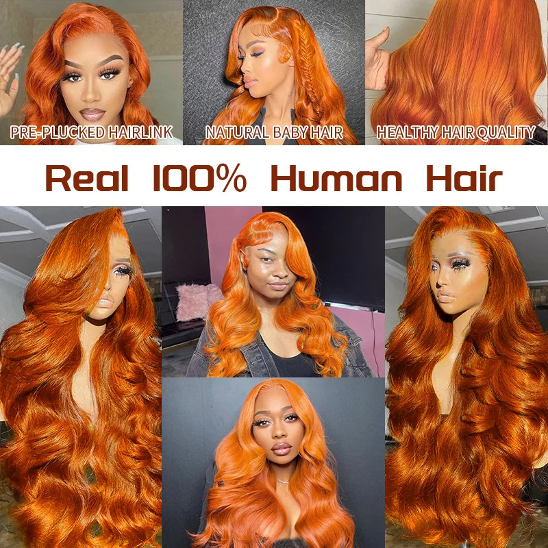 13x6 Orange Ginger Human Hair Wig Body Wave Human Hair Wig 100% Brazilian Colored 13x4 hd Lace Frontal Wig Virgin Human Hair Wig