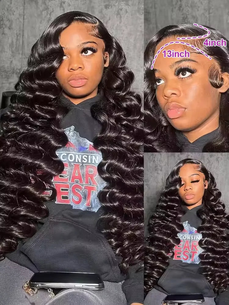 Loose Nature Deep Wave Frontal Wig 13x7 HD Lace Frontal Human Hair Wigs For Women Brazilian Wavy Lace Front Wig PrePlucked 250%