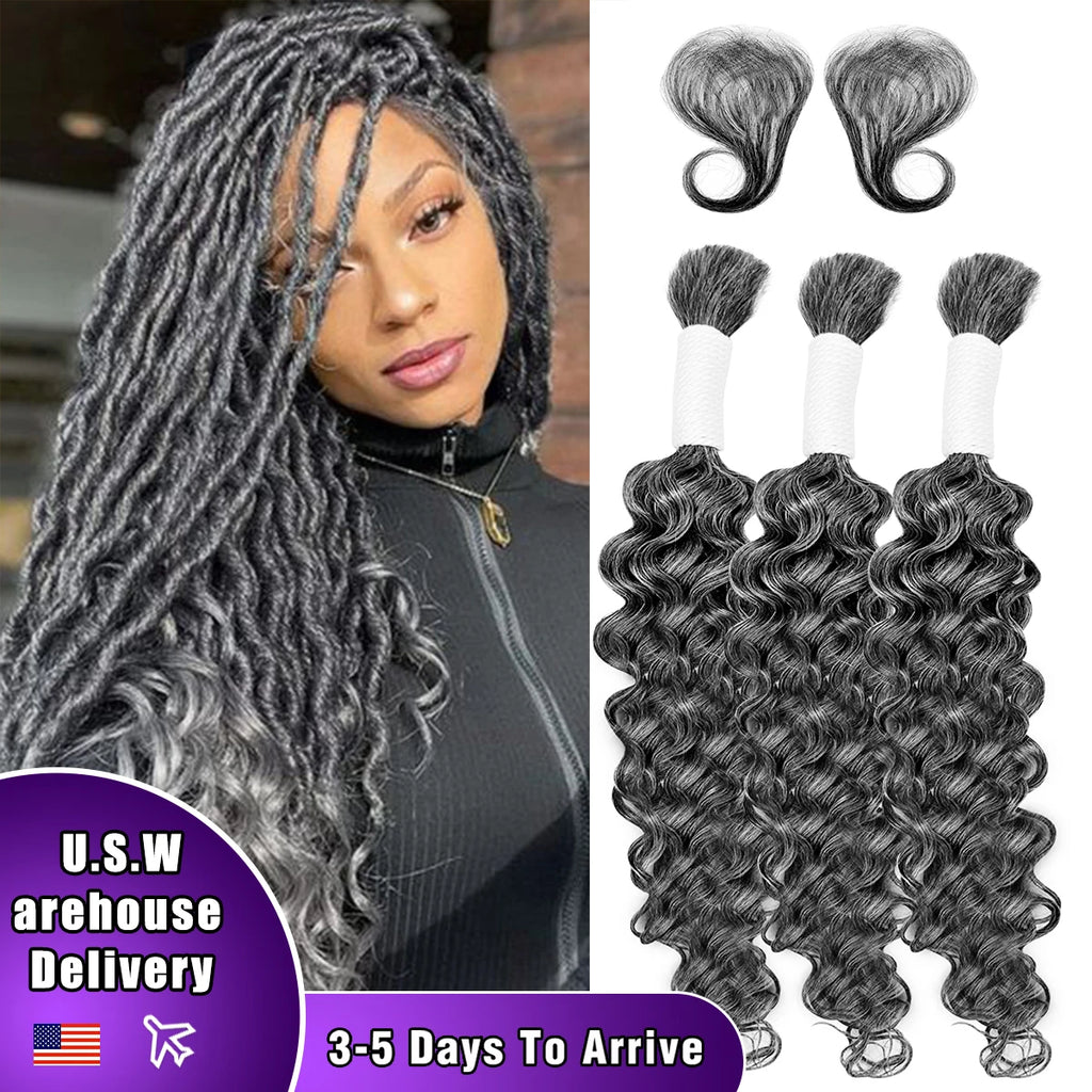 Deep Wave human hair bundle no weft bundle female hair extension 3 strands Gray human hair for real human hair braid