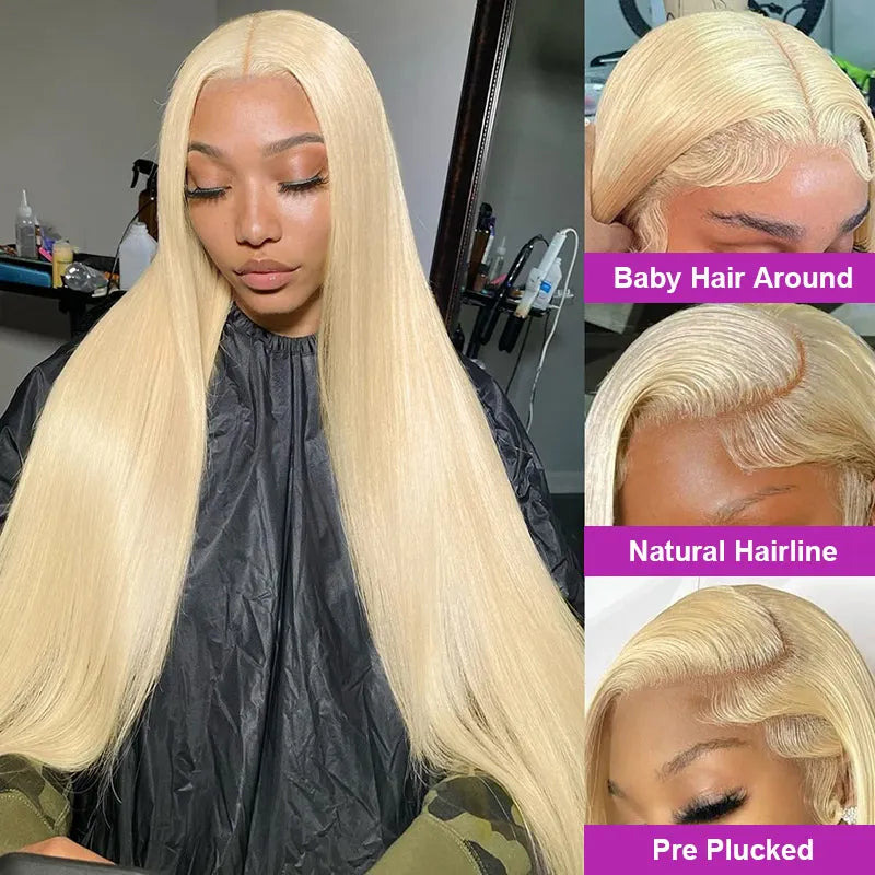 200% Density 13x6 HD Transparent Lace Front Wigs Straight Human Hair Wigs Wear and Go 613 Blond Lace Frontal Wig Human Hair