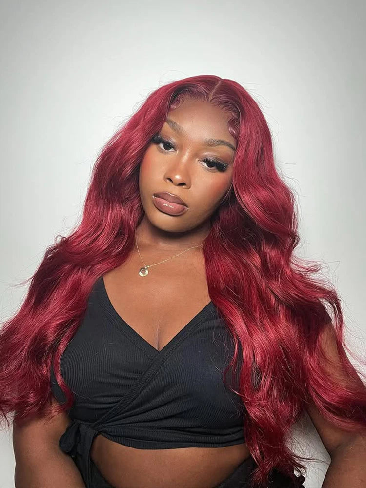 26 28 30 Inch Burgundy 99J Body Wave 13x6 Hd Lace Frontal Human Hair Wig Brazilian Transparent Lace Front Wigs For Black Women