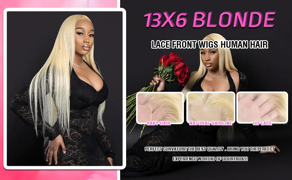 210% 30 40inch 13x6 HD Full Frontal Lace 613 Blonde Colored Straight Wigs Lace Frontal Human Hair Wigs Lace Front Wigs For Women