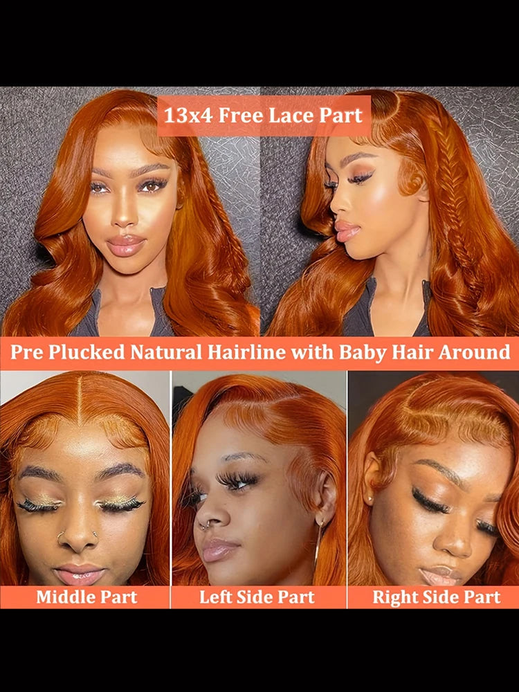 13x6 Orange Ginger Human Hair Wig Body Wave Human Hair Wig 100% Brazilian Colored 13x4 hd Lace Frontal Wig Virgin Human Hair Wig