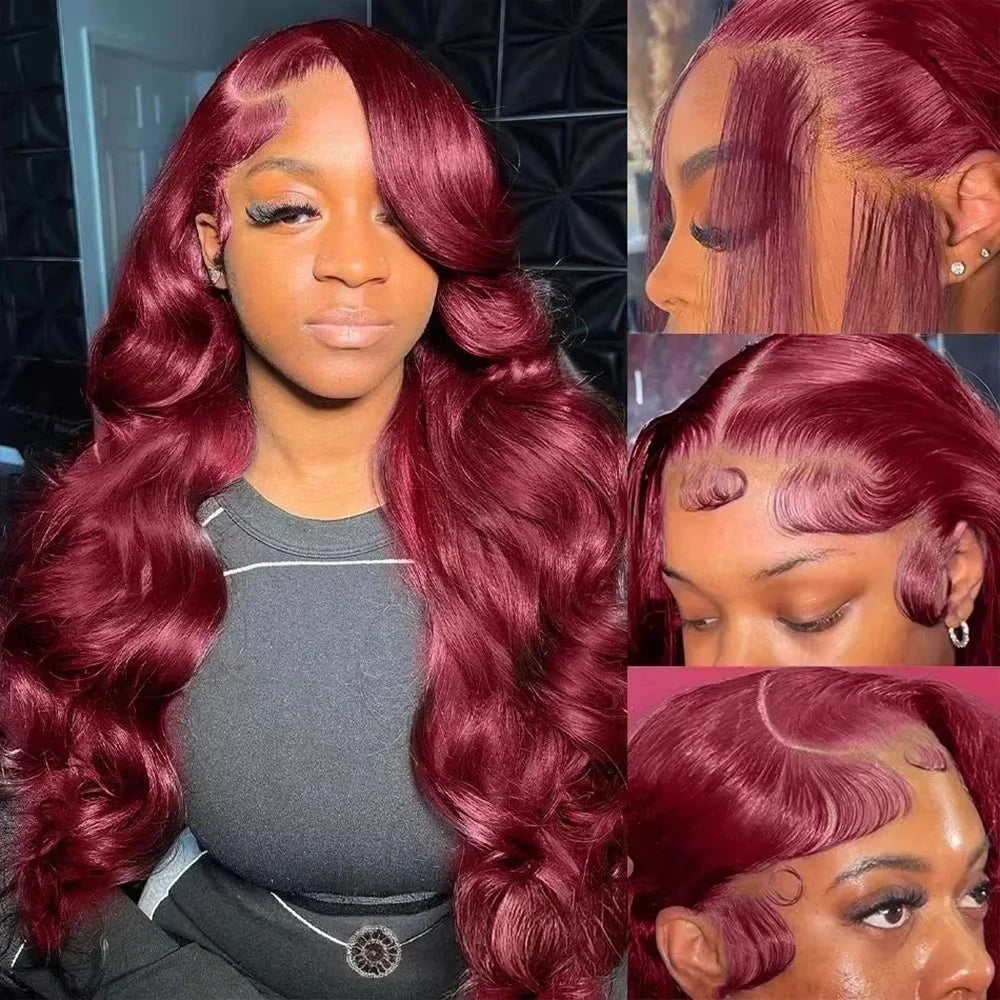 220 Density 99J Burgundy Human Hair Wig Colored Hd Lace Front Wig 13x6 Body Wave Lace Frontal Wigs 13x4 Pre Plucked Human Hair