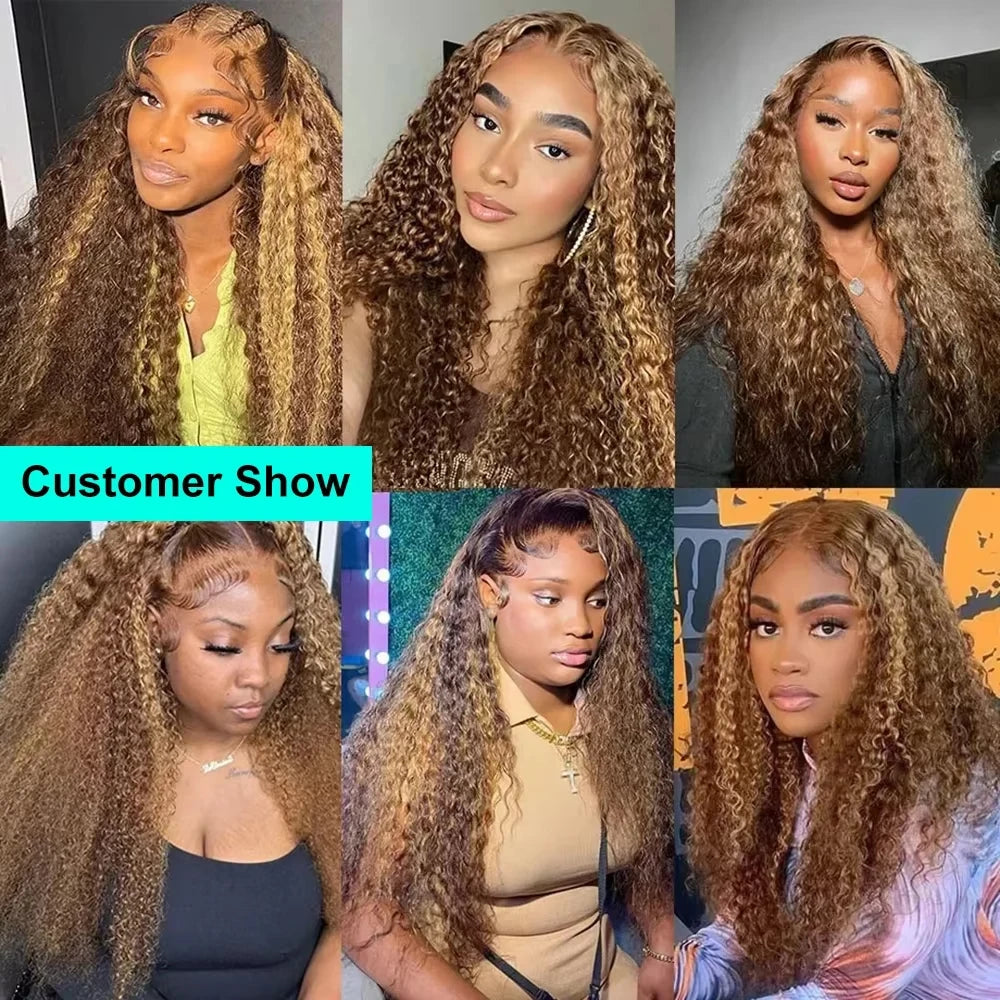 Highlight Honey Blonde Kinky Curly 30 Inch Hd Lace Front Wig Human Hair 13x6 Deep Wave Lace Frontal Wigs Wigs Human Hair Wigs
