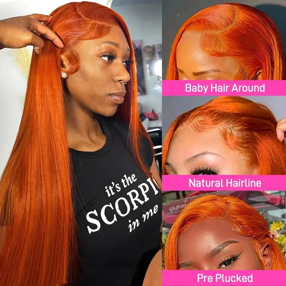 Luckathy High Quality Ginger Orange 13x6 HD Lace Front Wig Straight Wigs For Women 350 Colored 13x4 Lace Front Blonde Human Hair