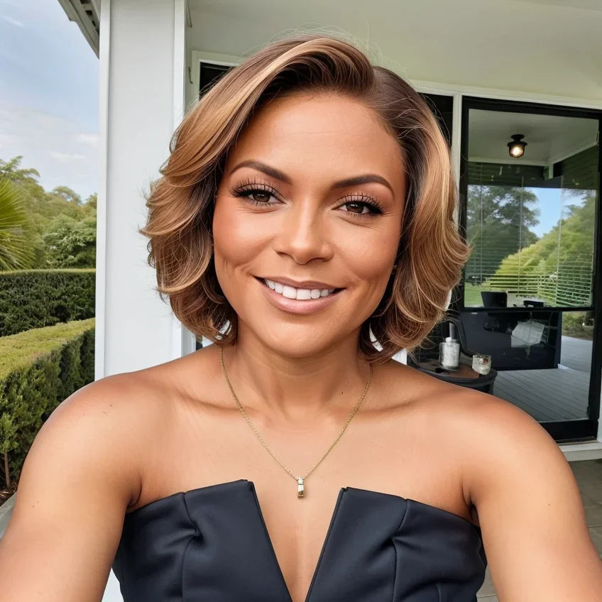 Short Bob Human Hair Wigs 5x5 Transparent Lace Front Wigs 100%Real Human Hair 6 Inch Human Hairdark Brown Color Wig For Women