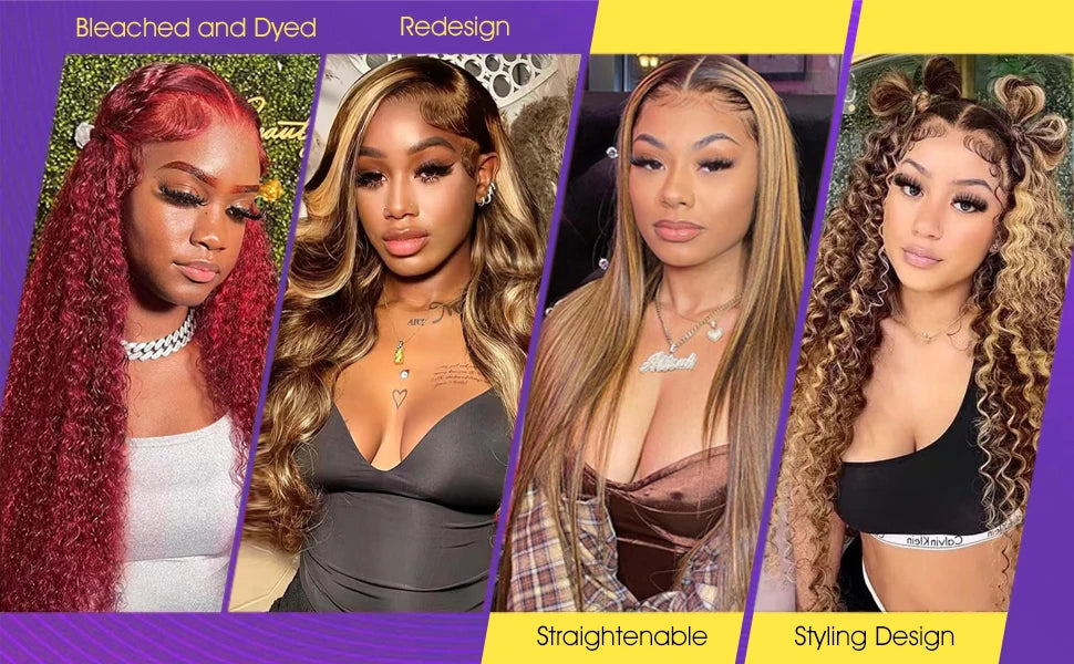 40 Inch Highlight Deep Wave Wigs Human Hair 250Density 13x6 HD Lace Front Wig 4/27 Brown Ombre Colored Brazilian Pre Plucked Wig