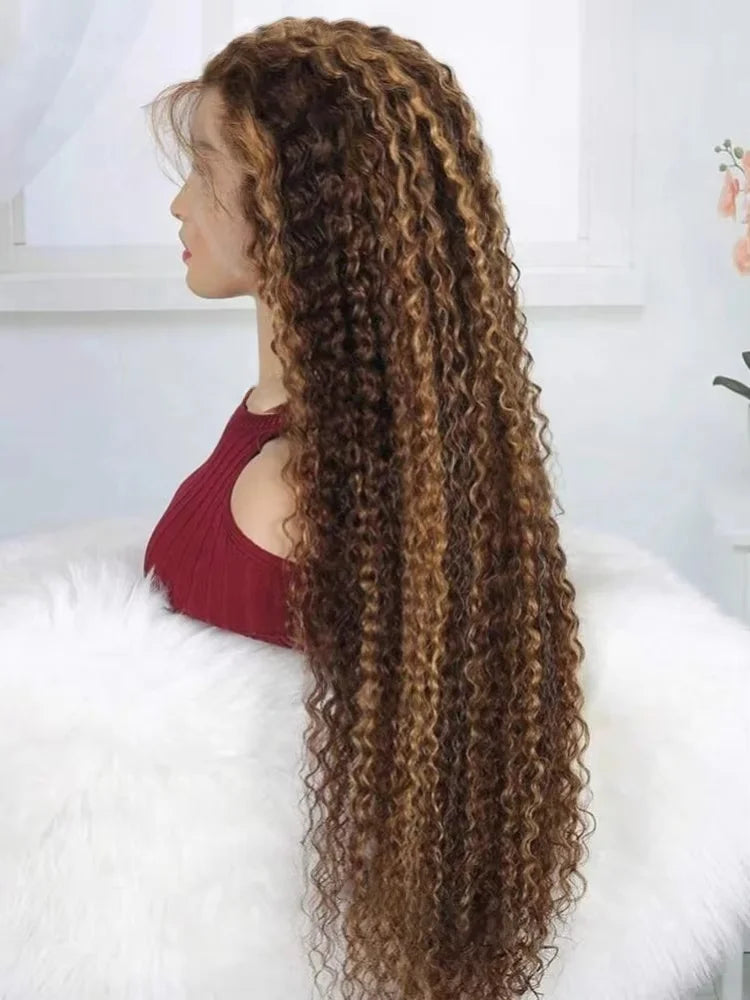 250 Density Curly Highlight 13x6 Lace Frontal Wig Human Hair 40 Inch 4/27 Ombre Deep Wave Wigs 13x4 Transparent Lace Frontl Wig