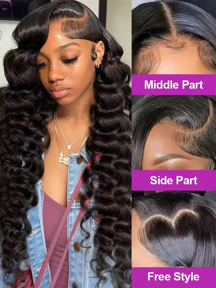 Loose Nature Deep Wave Frontal Wig 13x7 HD Lace Frontal Human Hair Wigs For Women Brazilian Wavy Lace Front Wig PrePlucked 250%