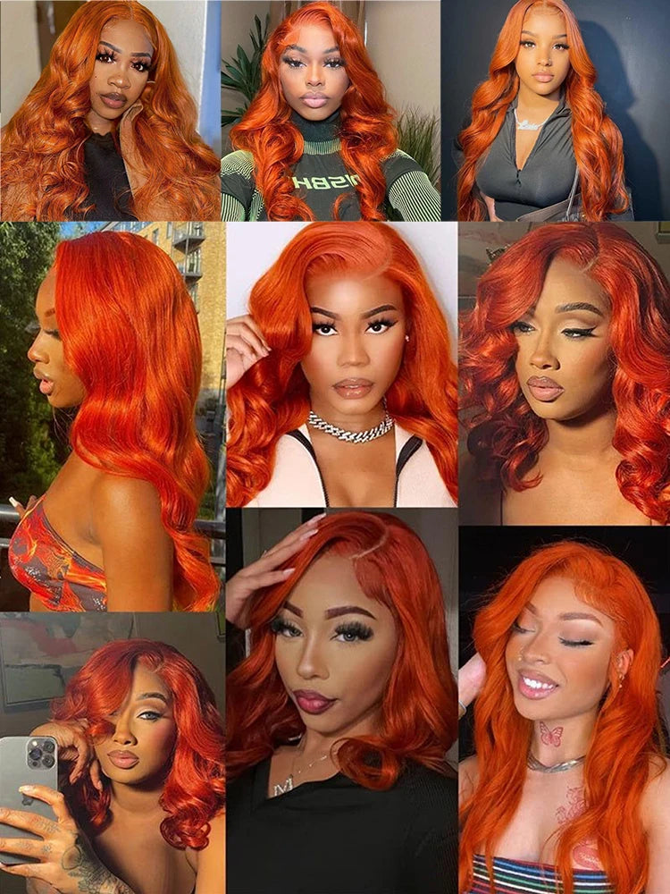 13x6 Orange Ginger Human Hair Wig Body Wave Human Hair Wig 100% Brazilian Colored 13x4 hd Lace Frontal Wig Virgin Human Hair Wig