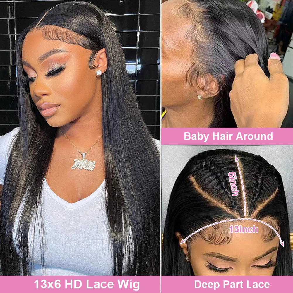 300 Density 40 50 Inch HD Lace Front Human Hair Wigs Straight 13x4 13x6 Lace Frontal Wigs For Women 7x5 Glueless Wigs Human Hair