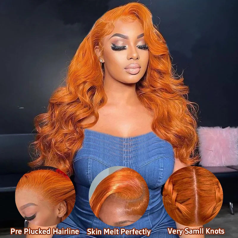 13x6 Orange Ginger Human Hair Wig Body Wave Human Hair Wig 100% Brazilian Colored 13x4 hd Lace Frontal Wig Virgin Human Hair Wig