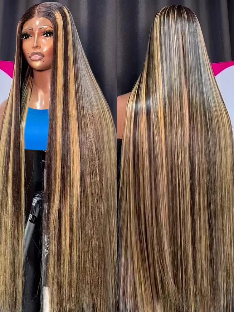 30 40 Inch Straight Glueless Highlight Wigs Human Hair Brazilian Honey Blonde Colored 7x5 Wear Go Glueless Wig Pre Cut Lace 250%