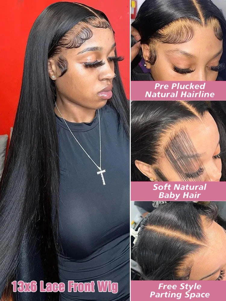 300% Density 40 46 Inch Bone Straight 13x6 HD Lace Frontal Human Hair Wigs Brazilian Transparent 13x4 Lace Front Wig For Women