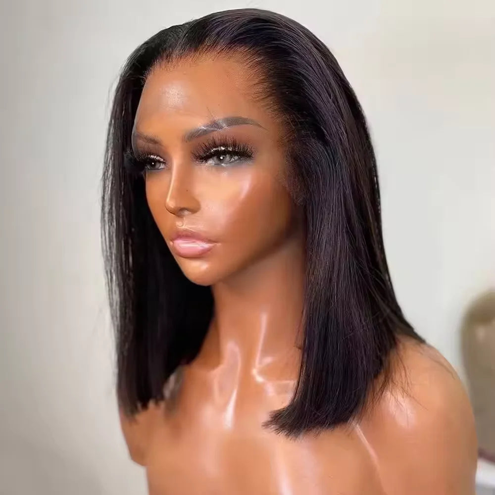 14 16Inch Short Straight Bob Wig Human 13x4 Lace Transparent 180% Frontal Hair Bob Wig PrePlucked Lace Front Human Hair Wigs