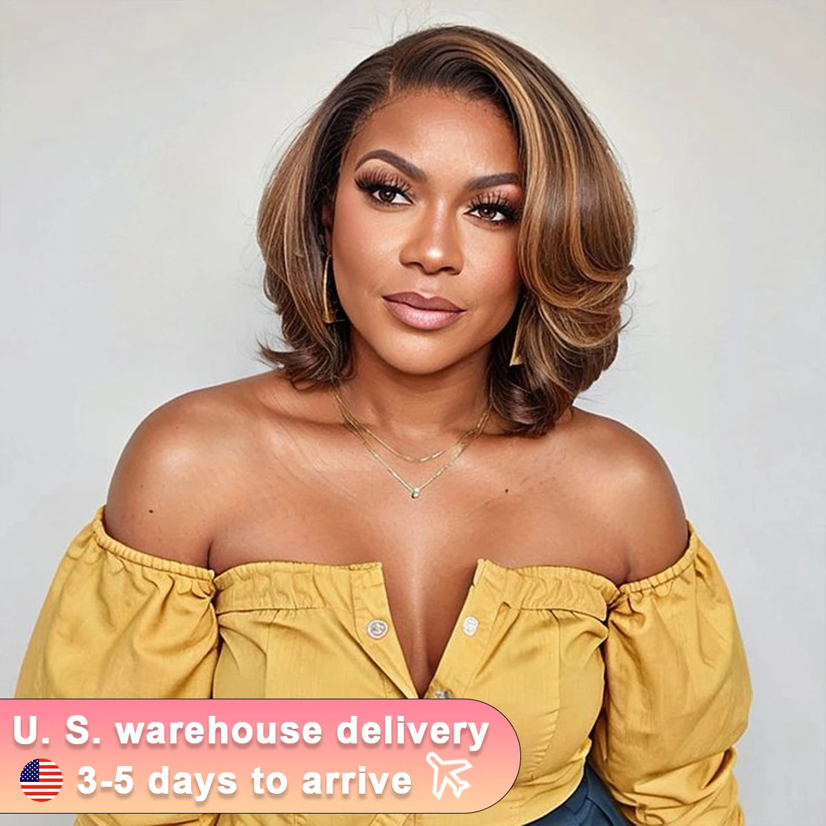 Honey Blonde Highlight Bouncy Loose Body Wave Glueless 5x5 Frontal Lace Wig Water Wave 100% Human Hair