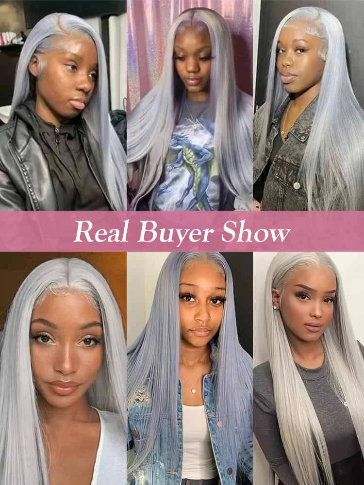 40 Inch Silver Grey Colored Straight Lace Front Human Hair Wigs HD Transparent 13x6 13x4 Lace Frontal Wigs For Women Pre Plucked