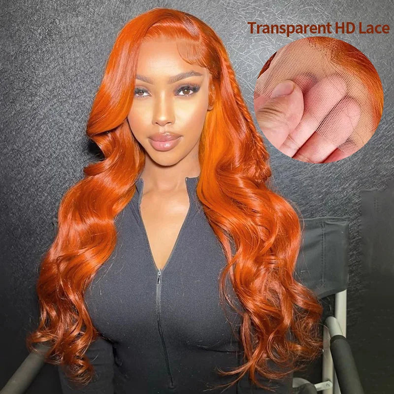 13x6 Orange Ginger Human Hair Wig Body Wave Human Hair Wig 100% Brazilian Colored 13x4 hd Lace Frontal Wig Virgin Human Hair Wig
