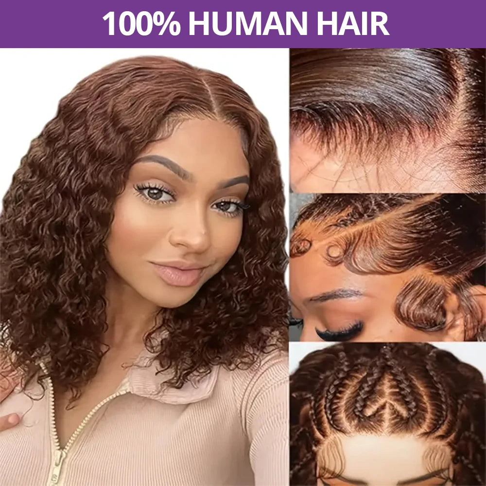 Colored Brown Bob Wig 13x6 Lace Frontal Wigs Chocolate Brown 13x4 Short Bob Wigs Deep Wave Wig 180% Density Brazilian Human Hair