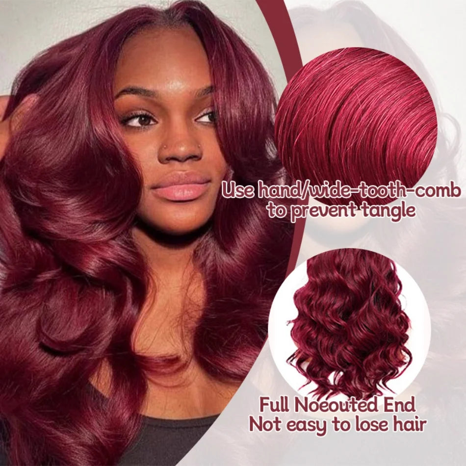 Burgundy Body Wave 99J 13x6 HD Lace Frontal Brazilian Pre-Plucked Colored Wig 13x4 HD Lace Red Remy Human Hair Wig for Women