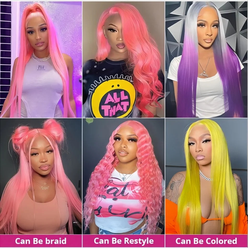 Light Pink 13X6 Straight HD Transparent Lace Frontal Wig 30 36 Inch 13X4 Long Brazilian 100% Colored Human Hair Wigs For Women