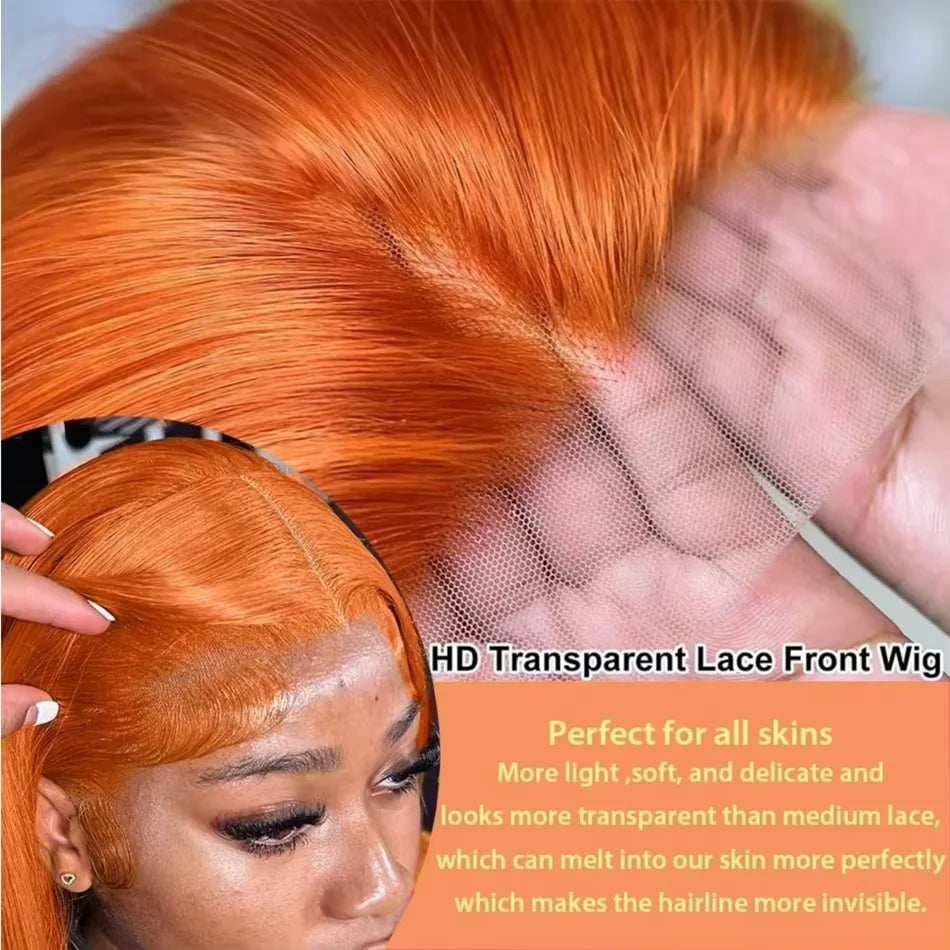 Ginger 350# hd Lace Frontal Wig Bone Straight Lace Front Wig 13x4 13x6 Lace 100% Brazilian Colored Ginger Human Hair 200 Density