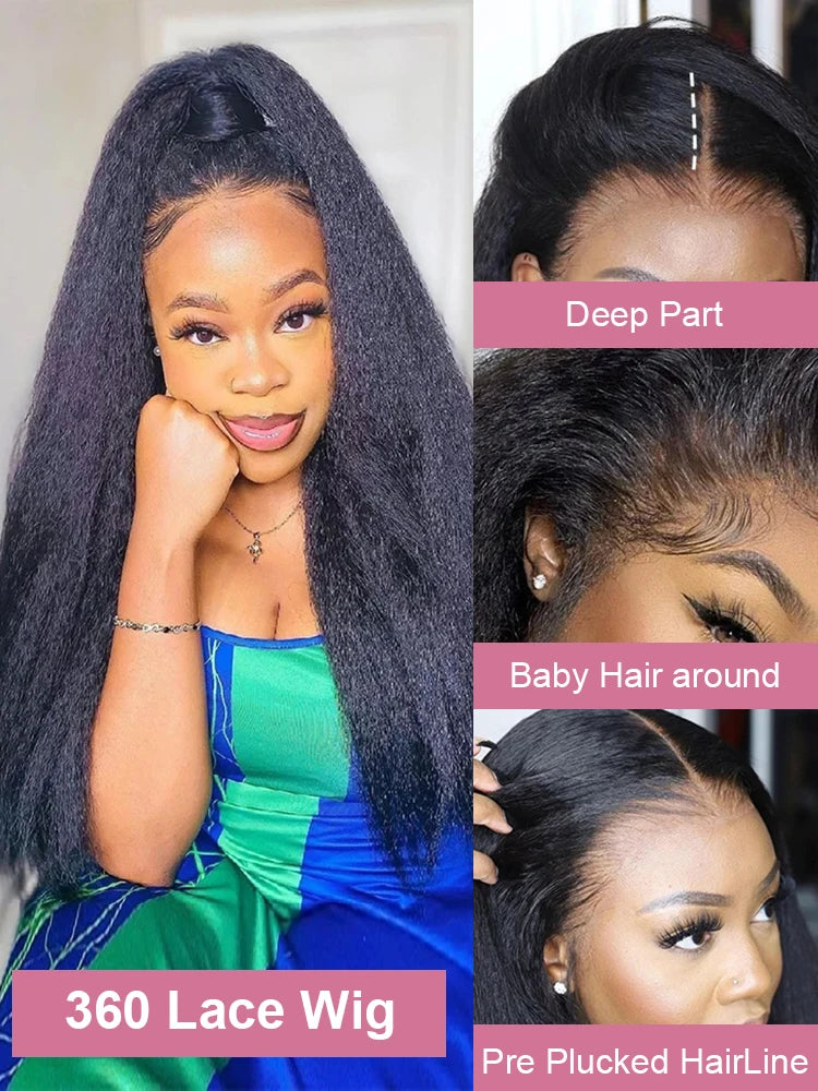 40 Inch HD 13x6 Transparent Kinky Straight Human Hair Wigs Brazilian 13x4 360 Yaki Lace Frontal Human Hair Wigs For Women 300%