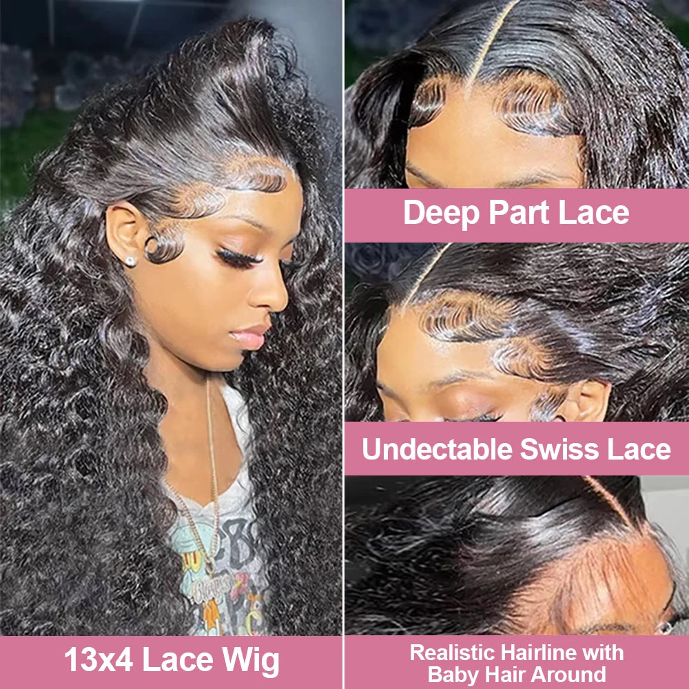 40 46Inch Deep Wave 13x6 13x4 Lace Frontal Human Hair Wig 300 Density 7x5 Water Curly Wear Go Glueless Human Hair Wigs For Women