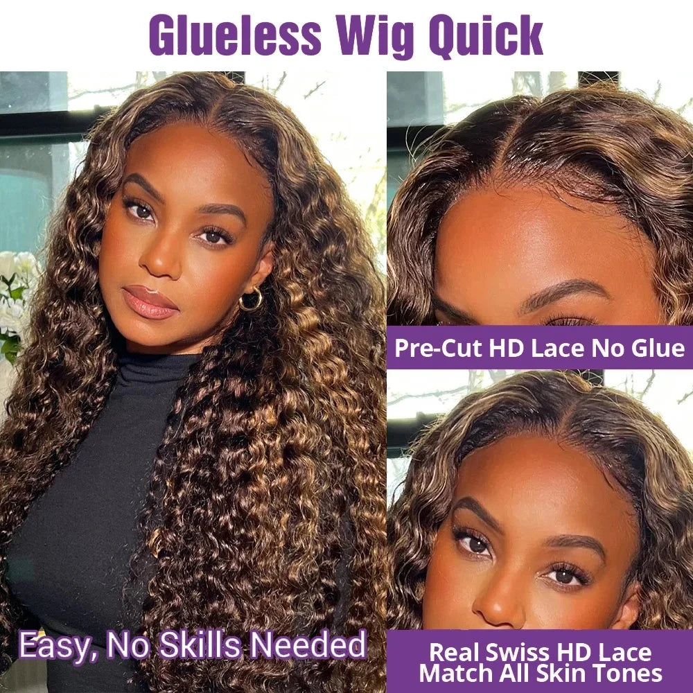 Brazilian 13x4 Water Wave Curly Wigs Honey Blonde 13x4 Glueless Lace Closure Wigs Human Hair Highlight Ombre Deep Wave Wig