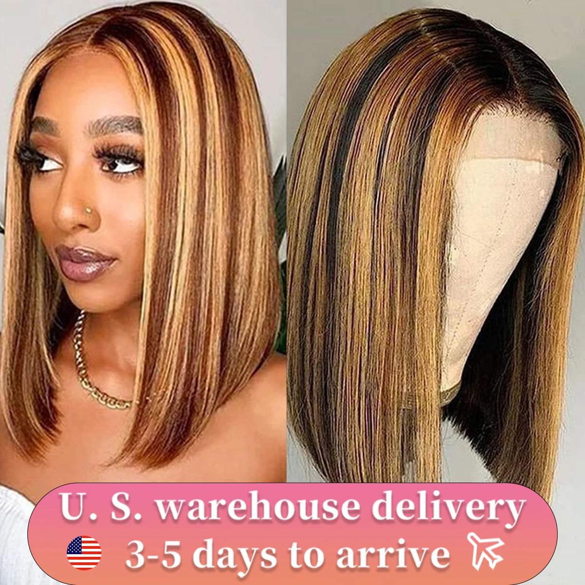 Highlight P4/27 Peruvian Remy Hair Short Bob Ombre Human Hair Wigs Blond Wig Straight Bob Wig Wear And Go Glueless Wig Human