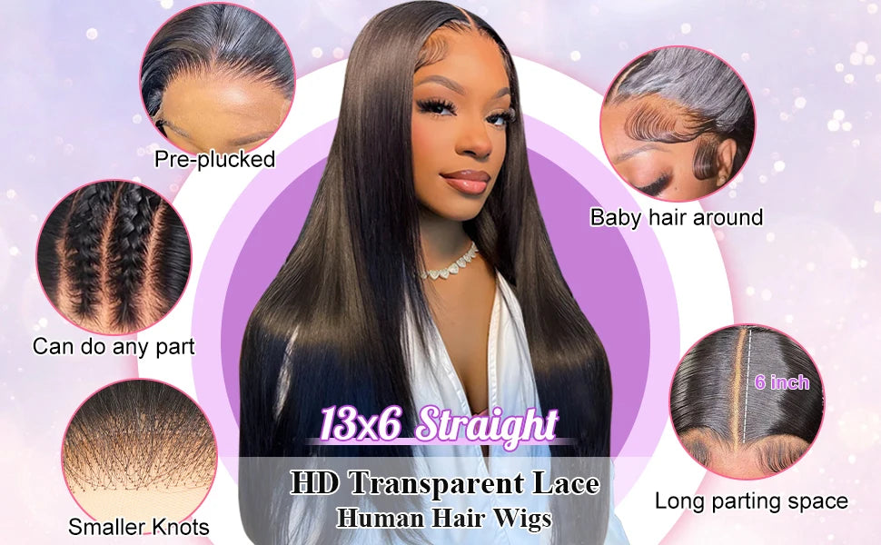 30 36 Inch Straight Human Hair Wigs 180 Density Straight 13x6 Hd Lace Frontal Wig Human Hair PrePlucked Brazilian Hair For Women