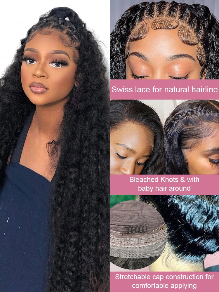 40 46 Inch 13x6 Hd Curly Lace Front Human Hair Wigs 300 Density Transparent 13x4 Deep Wave Frontal Wigs For Women Pre Plucked