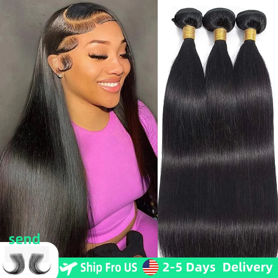 40Inch Straight Human Hair Bundles 16A Brazilian Remy Virgin Raw Human Hair 100%Unprocessed Weave Extensions Double Weft Bundles