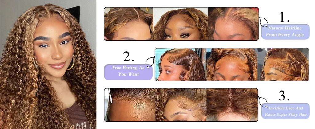 40Inch Highlight Wig Human Hair 4/27 Curly Lace Frontal Wigs 13x6 HD Transparent Lace Frontal Brown Ombre Colored Wig For Women