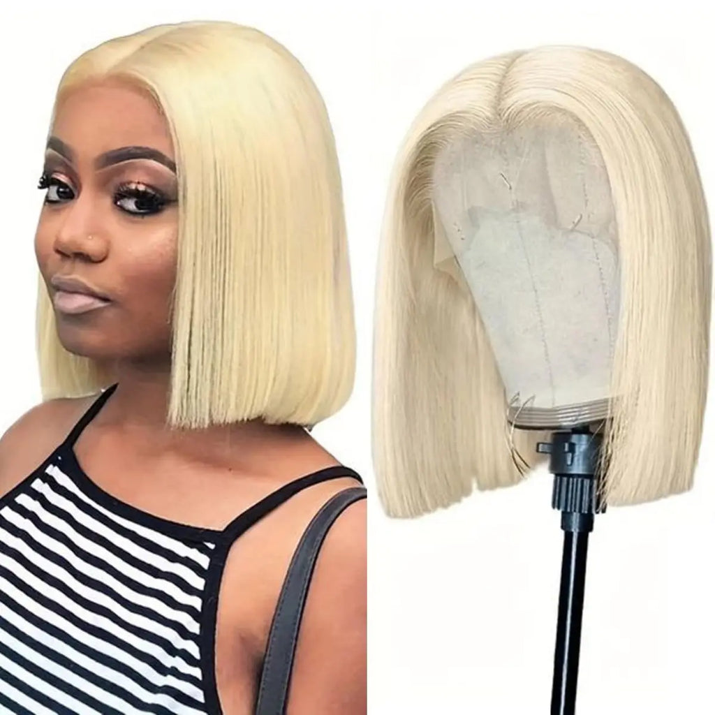 Cheap 13x4 Straight Short Bob Wig 613 Bob Honey Blonde 7x5 HD Lace Front Human Hair Wigs Wear to Go Glueless Wigs 14 Inch