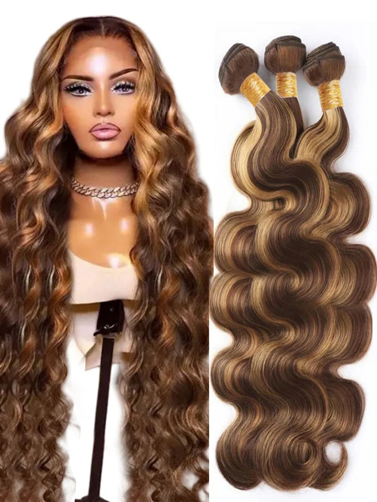 4 27 Body Wave Virgin Human Hair Highlight Honey Blonde Color 100 Brazilian Hair 3 Bundles Body Wave Human Hair for Black Women
