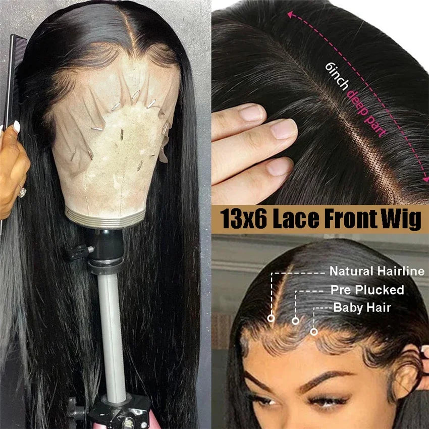 250 Density 40Inch HD Transparent Lace Wigs 13x6 Bone Straight Lace Frontal Wigs Human Hair 13X4 Pre Plucked Brazilian For Women