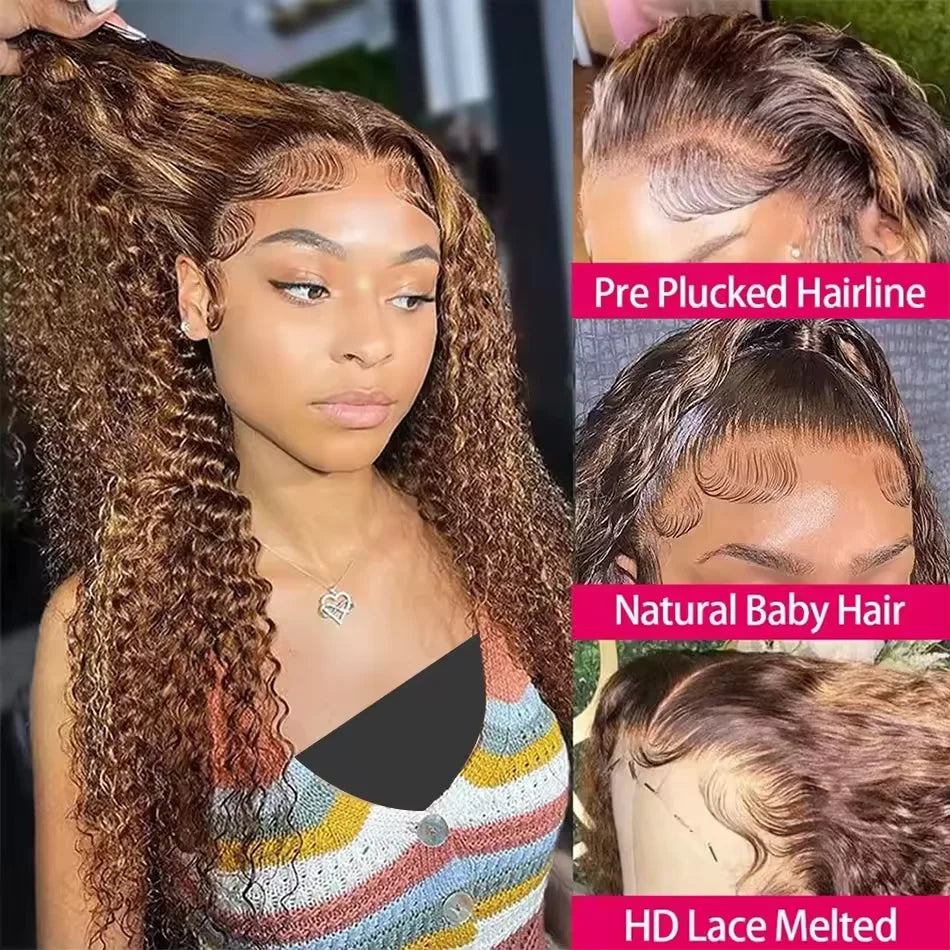 40Inch Highlight Wig Human Hair Colored Curly Wigs 13X6 Hd Lace Frontal Wig Brazilian 4/27 Deep Wave Lace Front Wigs For Women