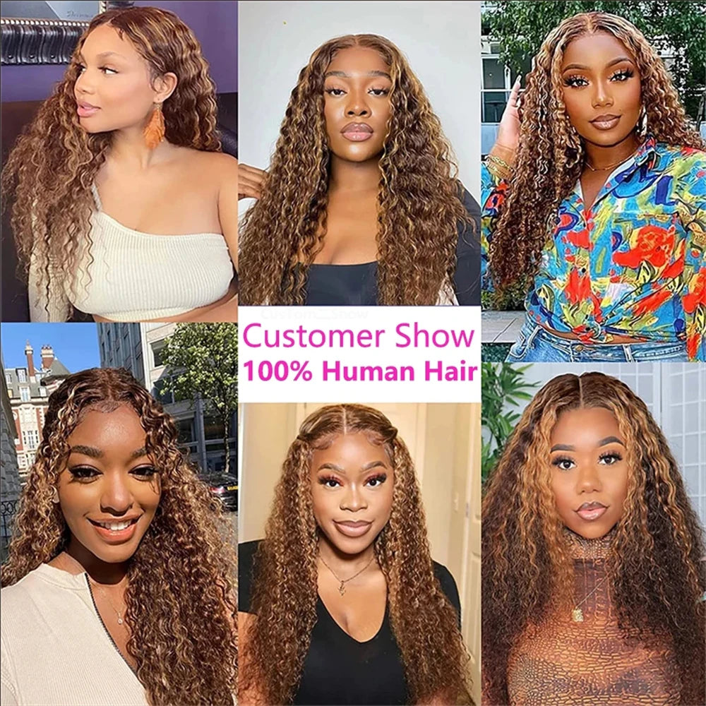 Highlight Wig Human Hair 13x6 HD Lace Frontal Human Hair Deep Wave Frontal Wigs Brazilian 13x4 Water Wave Curly Wigs For Women