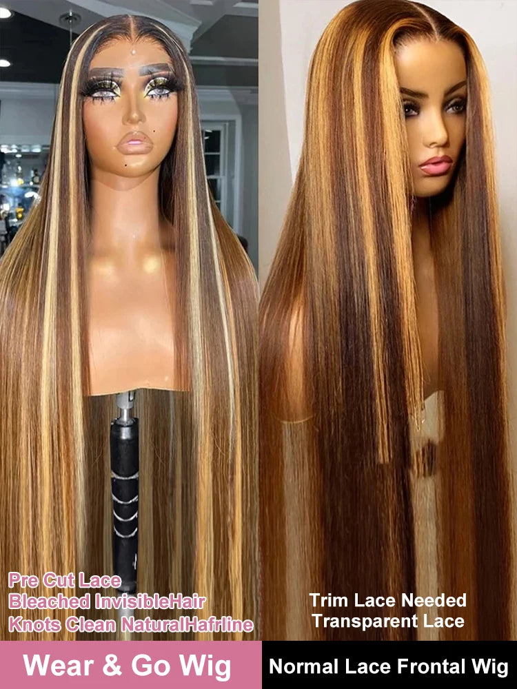Wear And Go 13x4 Ombre Highlight Glueless Wig Human Hair Brazilian 30 40 Inch Straight Lace Front Wigs Human Hair For Women 250%