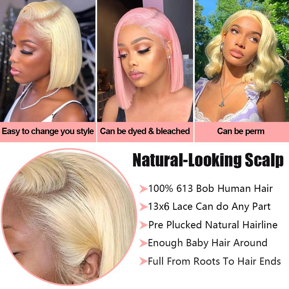 14 Inch Brazilian Color Straight Bob Wig 13x6 613 Blonde Bob Hair Wig Human Hair 7x5 Lace Closure Wigs Cheap Wig For Woman
