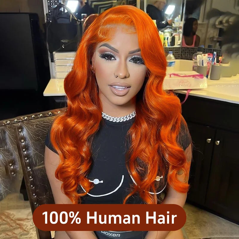 13x6 Orange Ginger Human Hair Wig Body Wave Human Hair Wig 100% Brazilian Colored 13x4 hd Lace Frontal Wig Virgin Human Hair Wig