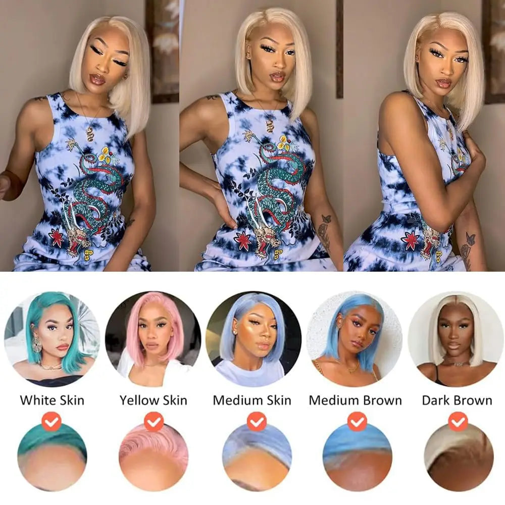 Cheap 13x4 Straight Short Bob Wig 613 Bob Honey Blonde 7x5 HD Lace Front Human Hair Wigs Wear to Go Glueless Wigs 14 Inch